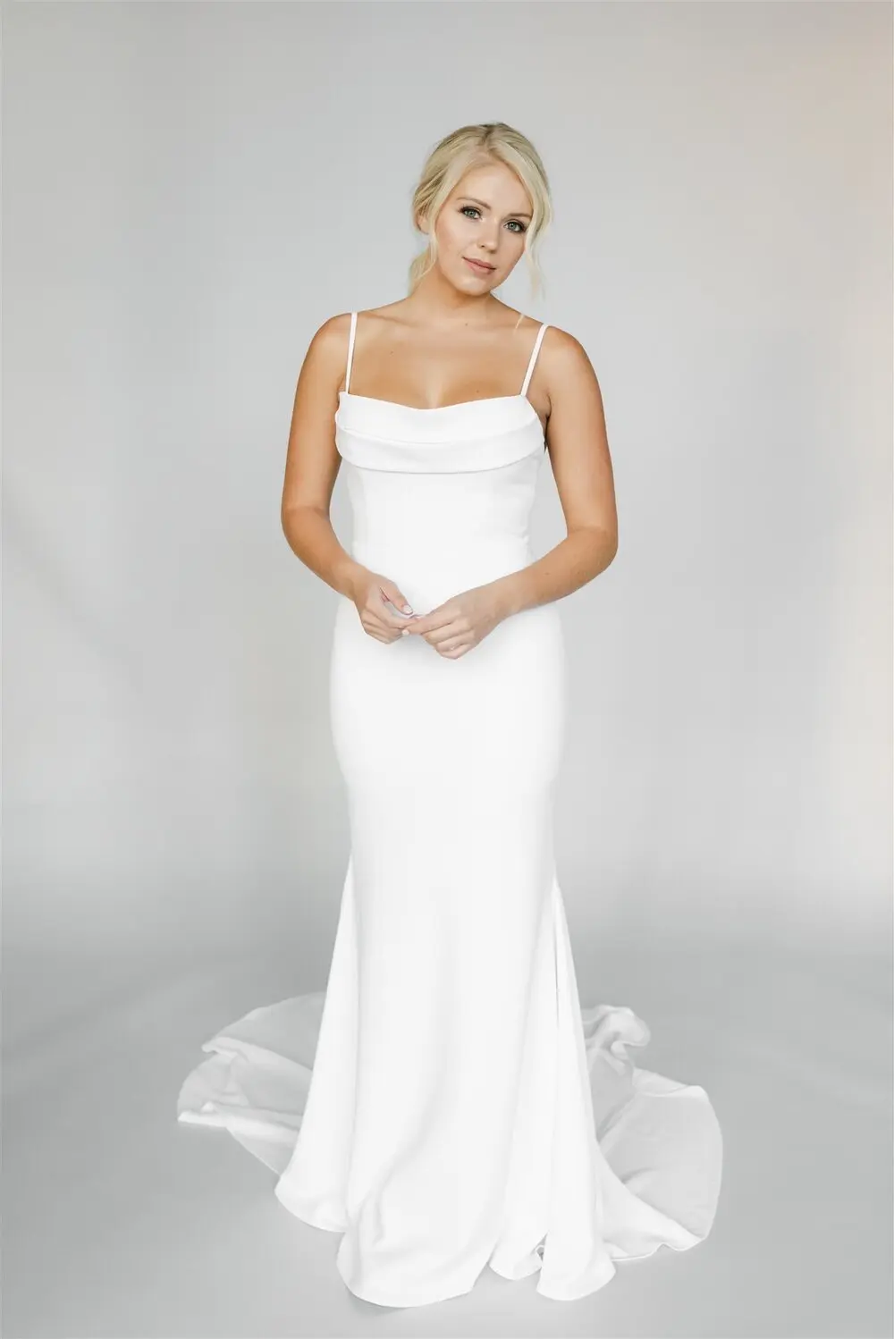 dress code timeless elegance Simple Elegant Crepe Mermaid Wedding Dress with Open Back ET3054 – JoJo  Bridal Shop main image 0