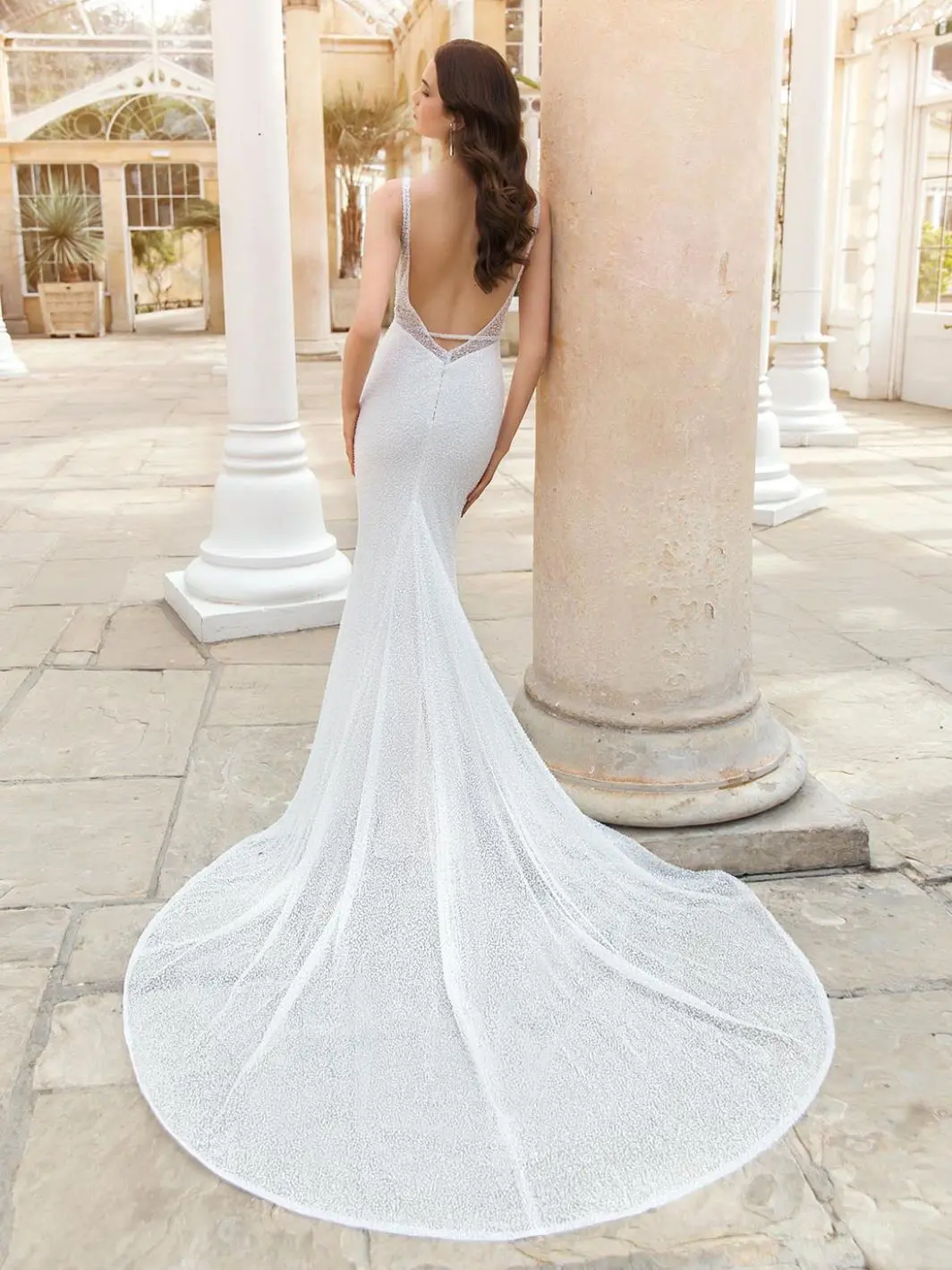 strapless open back dress Beaded slip bridal dress with open back