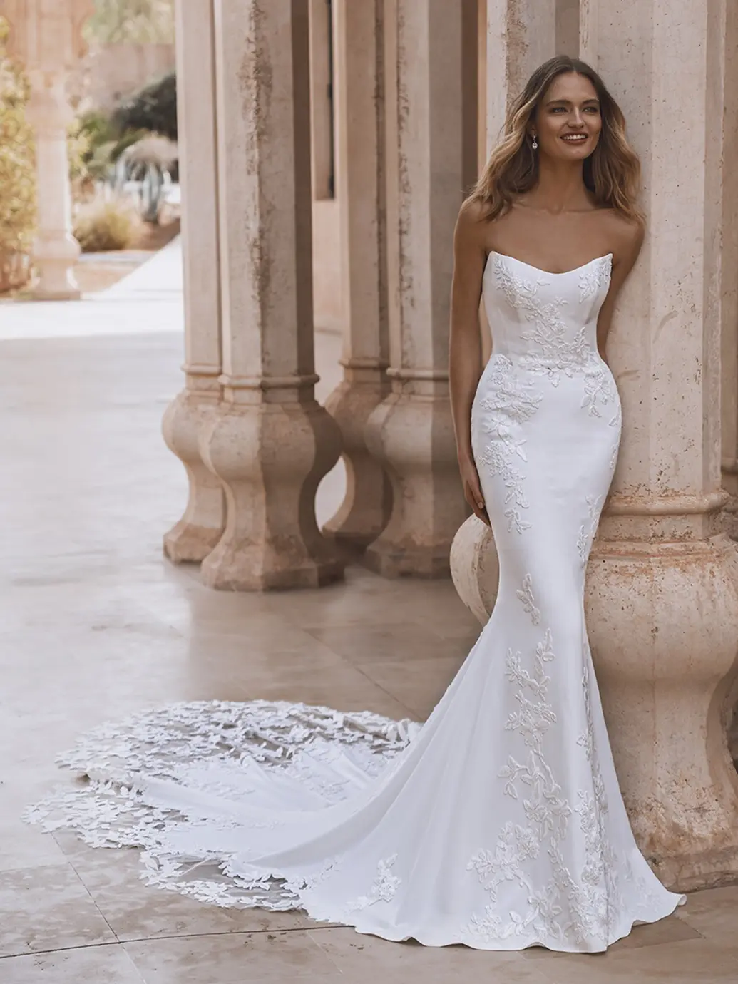 dress code timeless elegance Elegant Minimalist Crepe Wedding Dress with Plunging Neckline