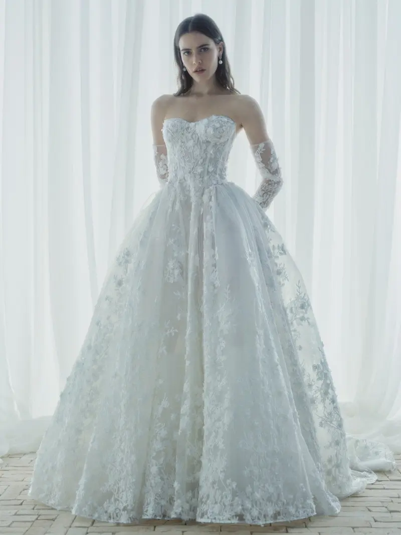 Dimensional organza floral lace ballgown wedding dress