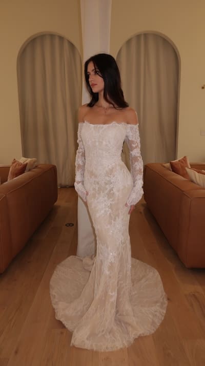 long fitted dress with slit Simple Open Back Fit and Flare Wedding Dress – daisystyledress main image 0