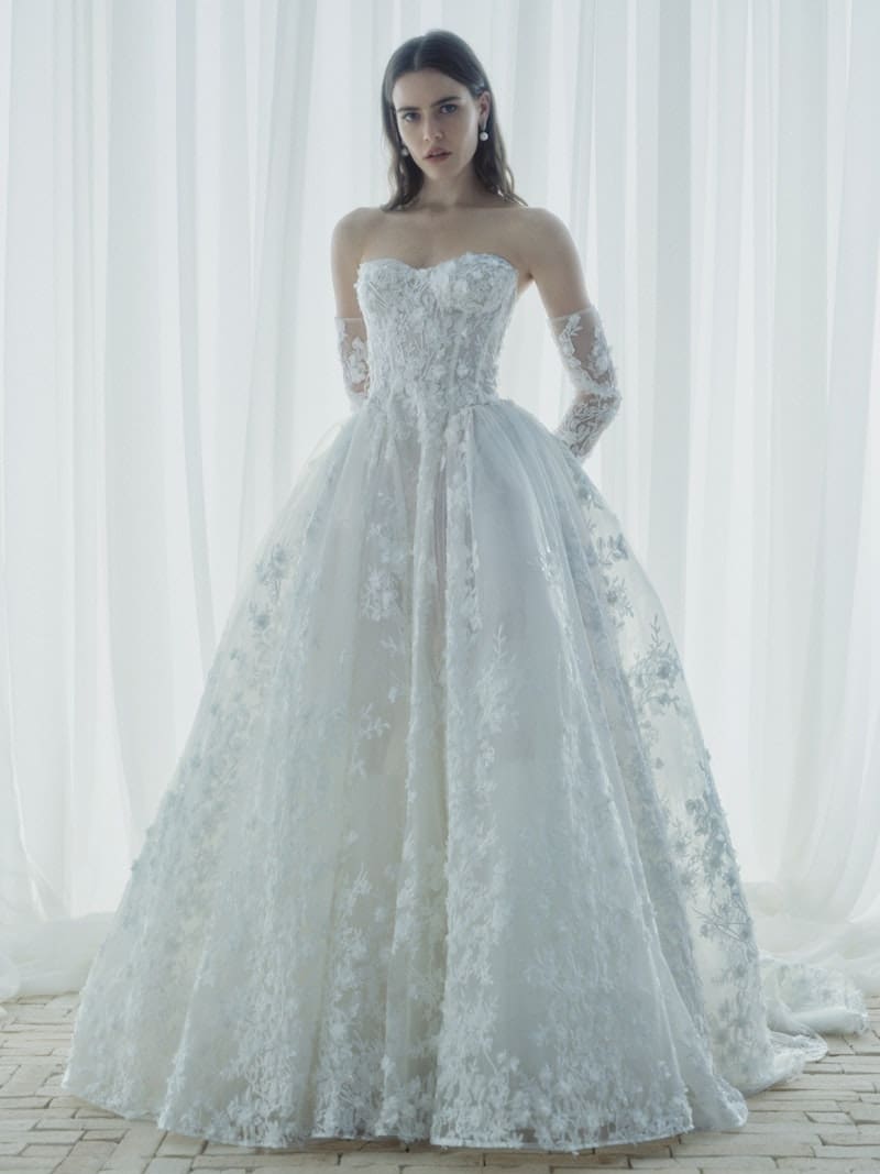 Dimensional organza floral lace ballgown wedding dress